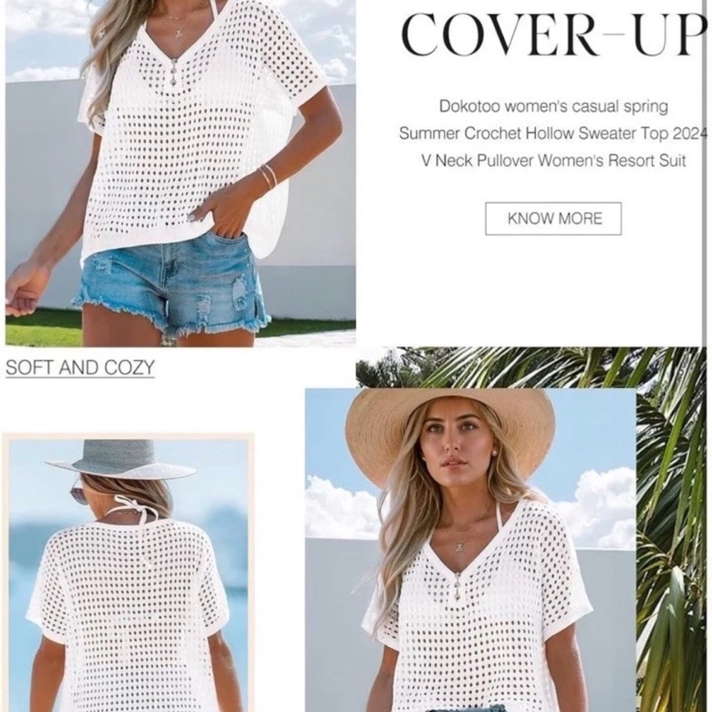 Cupshe Women’s Crochet V-Neck Cover-Up Top, Size Medium NWT - Picture 14 of 14